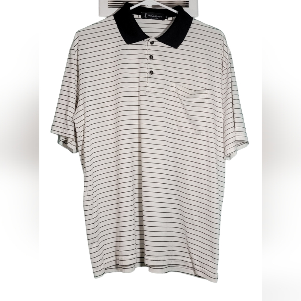 Yves Saint Laurent YSL Pour Homme Mens XXL Polo 100% Silk  Black & White
